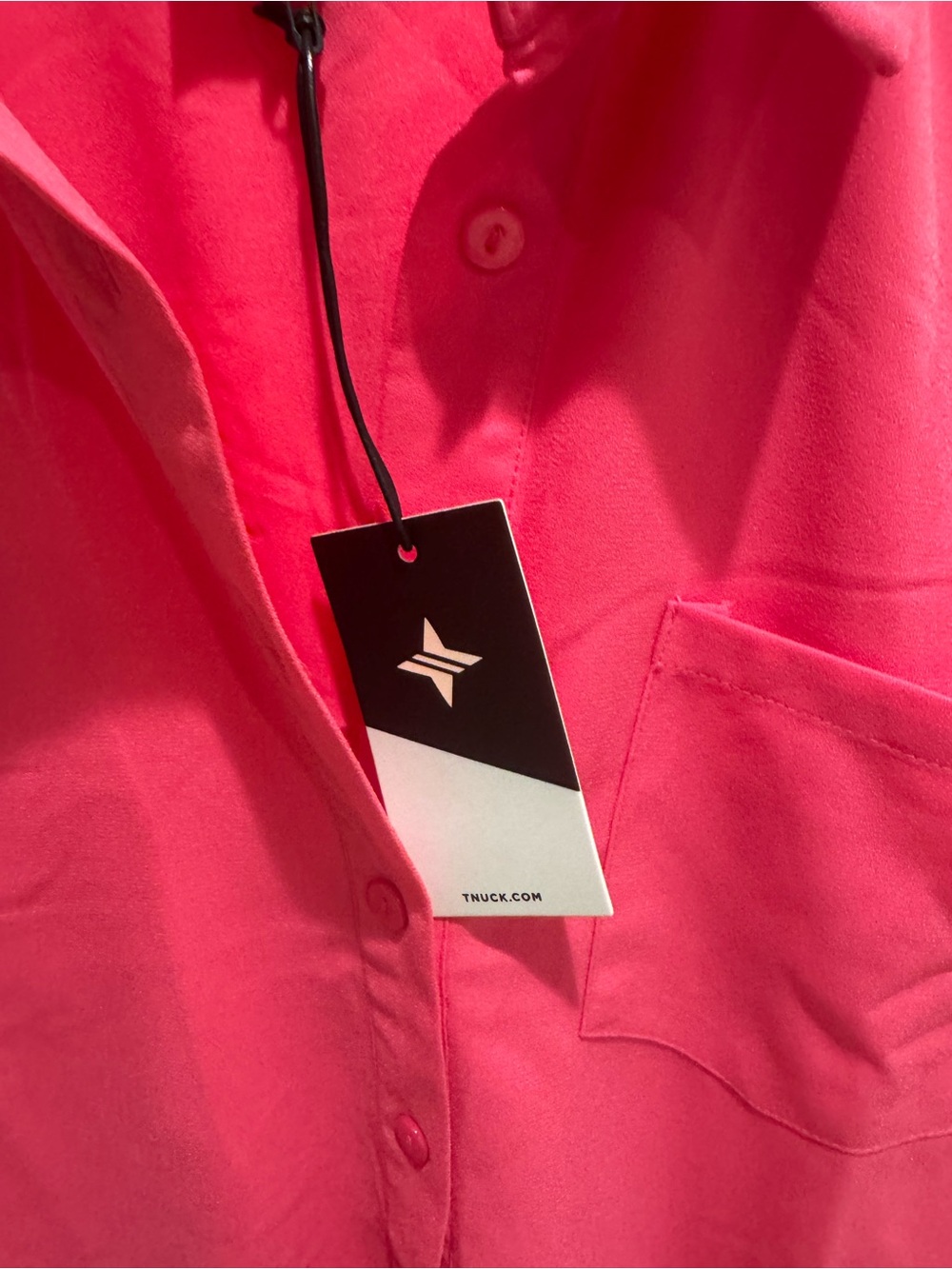 Tuckernuck Bright Pink Button-Front Ruffle Hem Tunic Shirt Dress Size M NWT - Picture 5 of 9